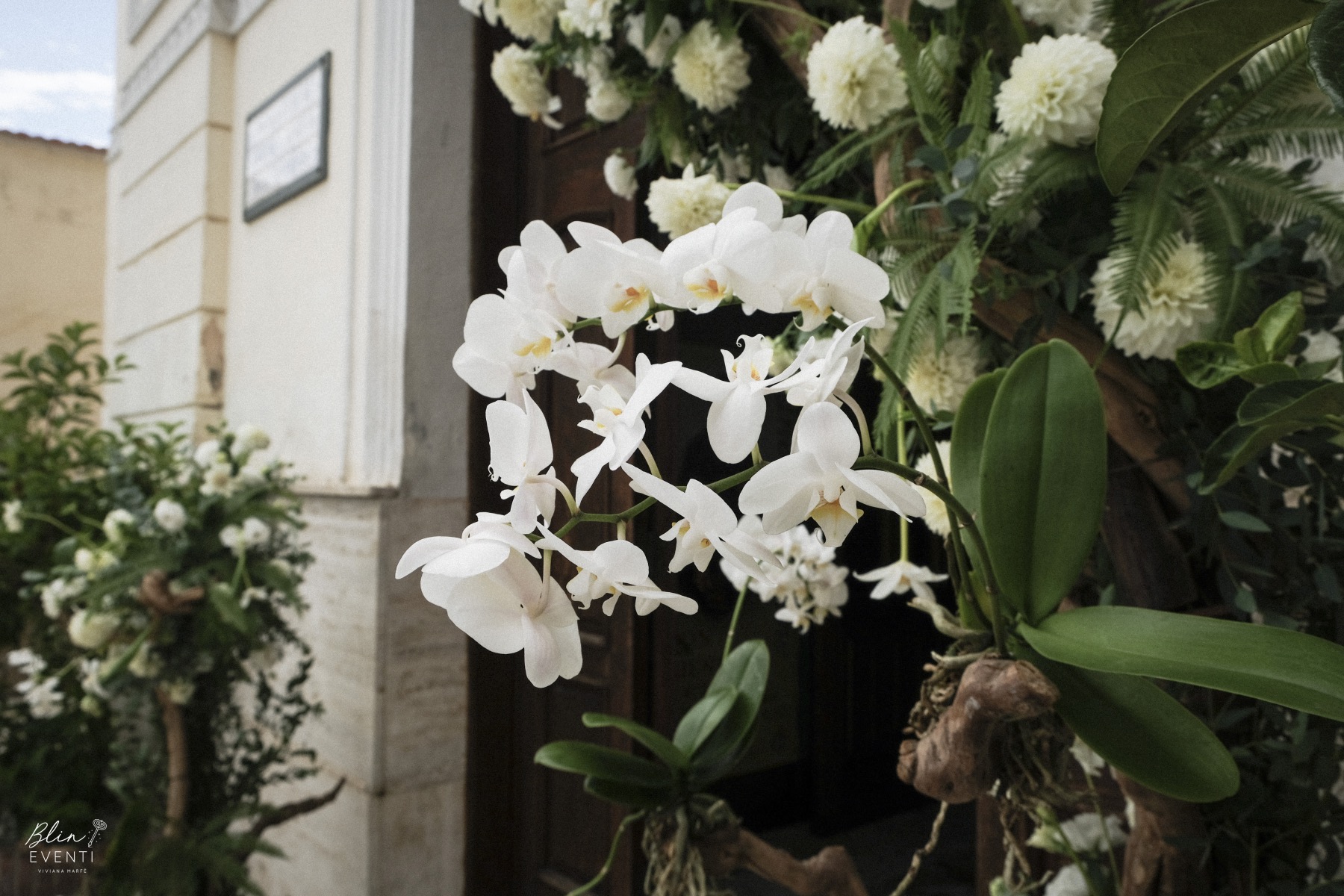 allestimento floreale cerimonia orchidee total white